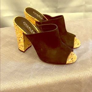 Charles David Black heeled mules